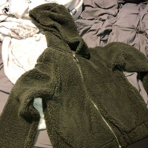 green sherpa zip up
